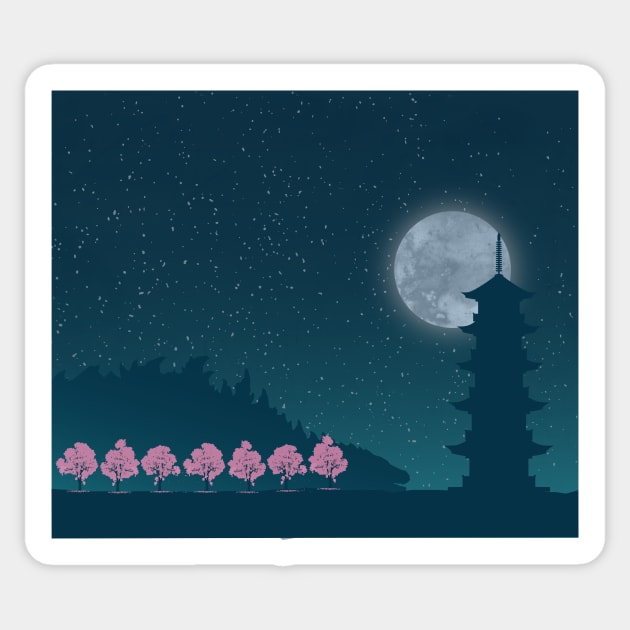 Kaiju Zillla Nightscape in Edo Sticker by MythoCulture